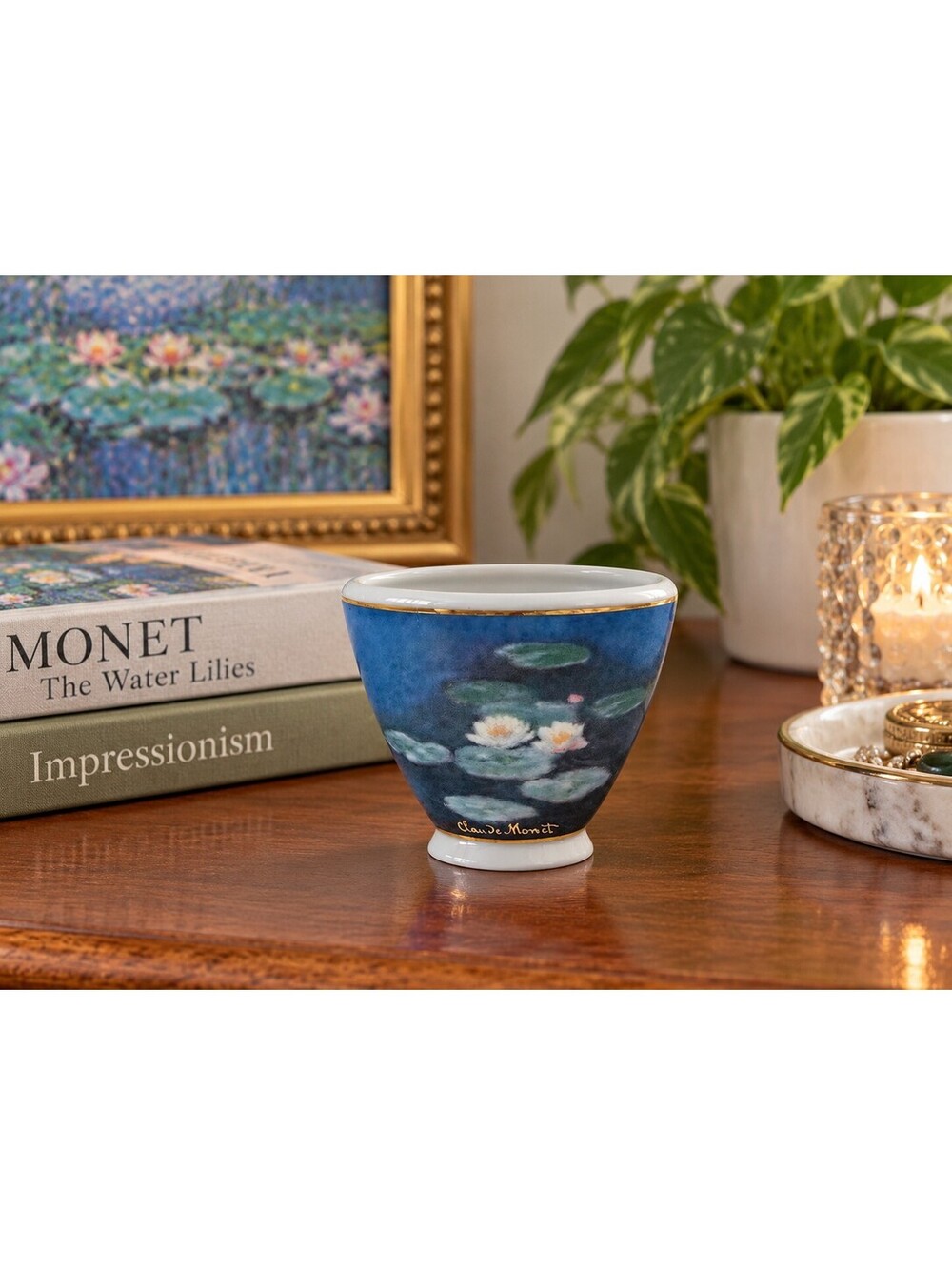 Goebel Artis Orbis Claude Monet Water Lilies Porcelain Mini Vase Gold Trim